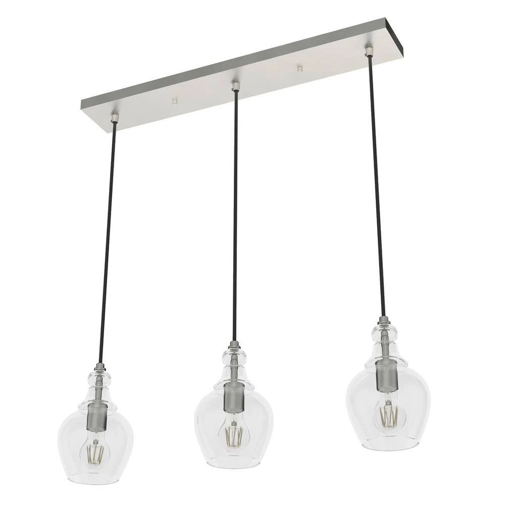 Maple Park 3 Light Brushed Nickel Linear Chandelier with Clear Glass Shades Kitchen Light by Hunter 10 Maple Park 3 Light Brushed Nickel Linear Chandelier with Clear Glass Shades Kitchen Light by Hunter - Image 8