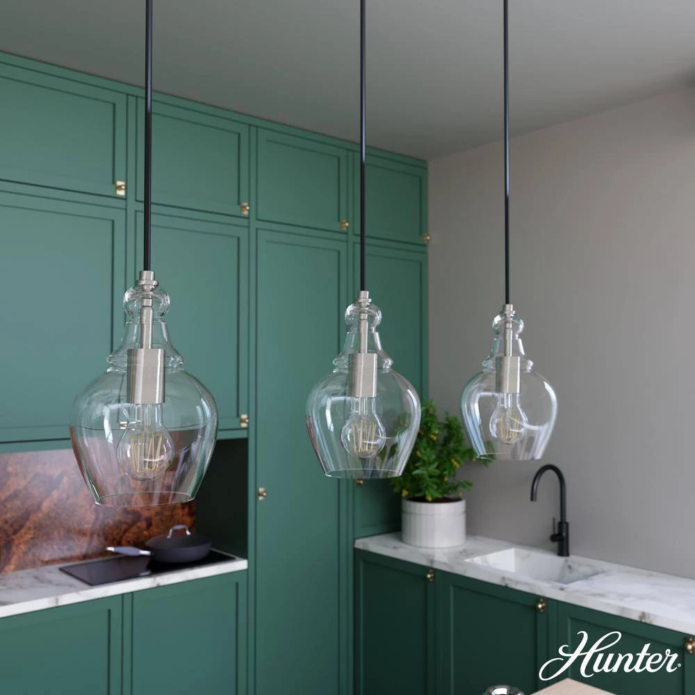 Maple Park 3 Light Brushed Nickel Linear Chandelier with Clear Glass Shades Kitchen Light by Hunter 4 Maple Park 3 Light Brushed Nickel Linear Chandelier with Clear Glass Shades Kitchen Light by Hunter - Image 2