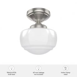 Saddle Creek 6.75 in. 1-Light Brushed Nickel Semi-Flush Mount with Cased White Glass Shade by Hunter -Hunter Sales brushed nickel hunter flush mount lights 19048 a0 1000