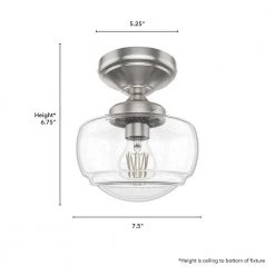 Saddle Creek 6.75 in. 1-Light Brushed Nickel Semi-Flush Mount with Clear Seeded Glass Shade by Hunter -Hunter Sales brushed nickel hunter flush mount lights 19049 c3 1000