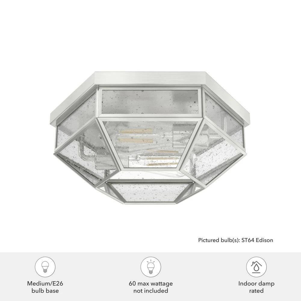 Indria 13 in. 2 Light Brushed Nickel Flush Mount Bathroom Light by Hunter 7 Indria 13 in. 2 Light Brushed Nickel Flush Mount Bathroom Light by Hunter - Image 5