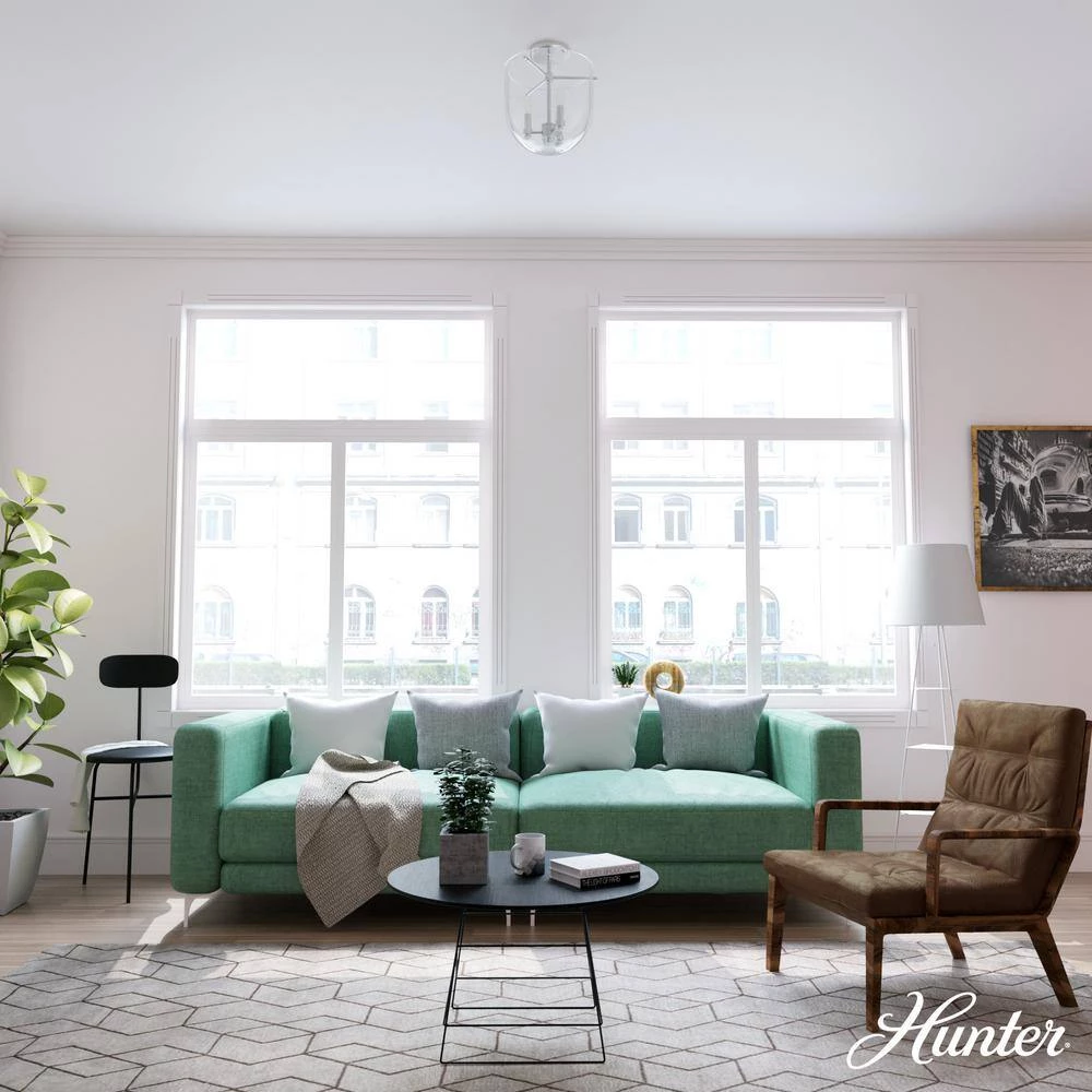 Sacha 11 in. 3 Light Brushed Nickel Semi Flush Mount Bedroom Light by Hunter 5 Sacha 11 in. 3 Light Brushed Nickel Semi Flush Mount Bedroom Light by Hunter - Image 3