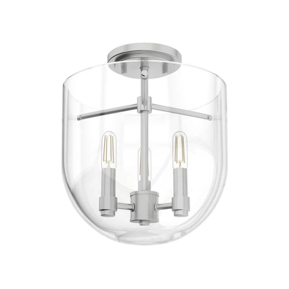 Sacha 11 in. 3 Light Brushed Nickel Semi Flush Mount Bedroom Light by Hunter 3 Sacha 11 in. 3 Light Brushed Nickel Semi Flush Mount Bedroom Light by Hunter