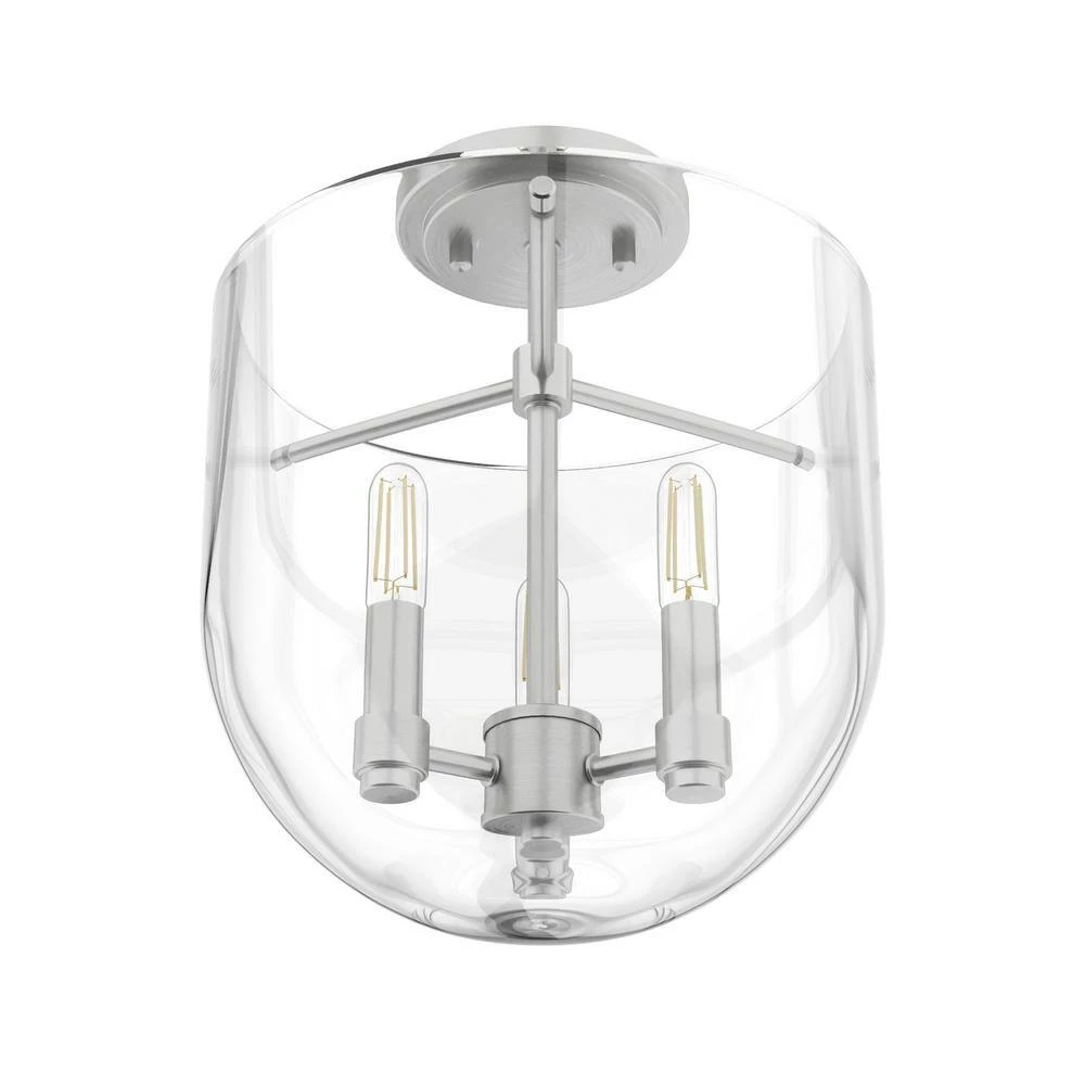 Sacha 11 in. 3 Light Brushed Nickel Semi Flush Mount Bedroom Light by Hunter 10 Sacha 11 in. 3 Light Brushed Nickel Semi Flush Mount Bedroom Light by Hunter - Image 8