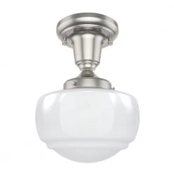 Saddle Creek 1-Light Brushed Nickel Schoolhouse Mini Pendant Light with Cased White Glass Shade by Hunter -Hunter Sales brushed nickel hunter pendant lights 19026 4f 1000