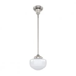 Saddle Creek 1-Light Brushed Nickel Schoolhouse Mini Pendant Light with Cased White Glass Shade by Hunter