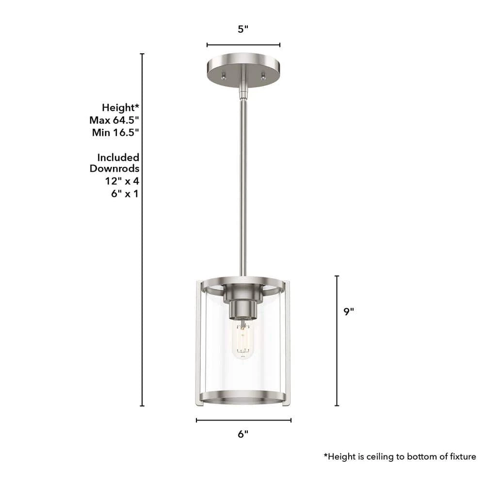 Astwood 1 Light Brushed Nickel Mini Pendant with Glass Shade Kitchen Light by Hunter 7 Astwood 1 Light Brushed Nickel Mini Pendant with Glass Shade Kitchen Light by Hunter - Image 5