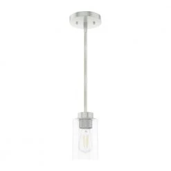 Hartland 1 Light Brushed Nickel Mini Pendant with Glass Shade Kitchen Light by Hunter