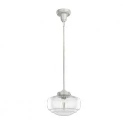 Saddle Creek 1 Light Brushed Nickel Mini Pendant with Seeded Glass Shade Kitchen Light by Hunter