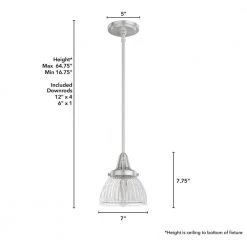 Cypress Grove 1 Light Brushed Nickel Island Pendant Light with Clear Holophane Glass Shade Dining Room Light by Hunter 14 Cypress Grove 1 Light Brushed Nickel Island Pendant Light with Clear Holophane Glass Shade Dining Room Light by Hunter -Hunter Sales brushed nickel hunter pendant lights 19327 66 1000