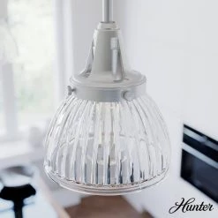 Cypress Grove 1 Light Brushed Nickel Island Pendant Light with Clear Holophane Glass Shade Dining Room Light by Hunter 10 Cypress Grove 1 Light Brushed Nickel Island Pendant Light with Clear Holophane Glass Shade Dining Room Light by Hunter -Hunter Sales brushed nickel hunter pendant lights 19327 e1 1000