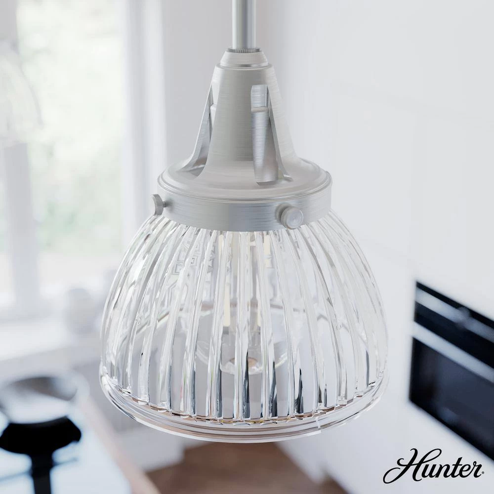 Cypress Grove 1 Light Brushed Nickel Island Pendant Light with Clear Holophane Glass Shade Dining Room Light by Hunter 4 Cypress Grove 1 Light Brushed Nickel Island Pendant Light with Clear Holophane Glass Shade Dining Room Light by Hunter - Image 2