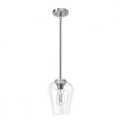 Vidria 1 Light Brushed Nickel Mini Pendant Light with Clear Glass Shade Kitchen Light by Hunter