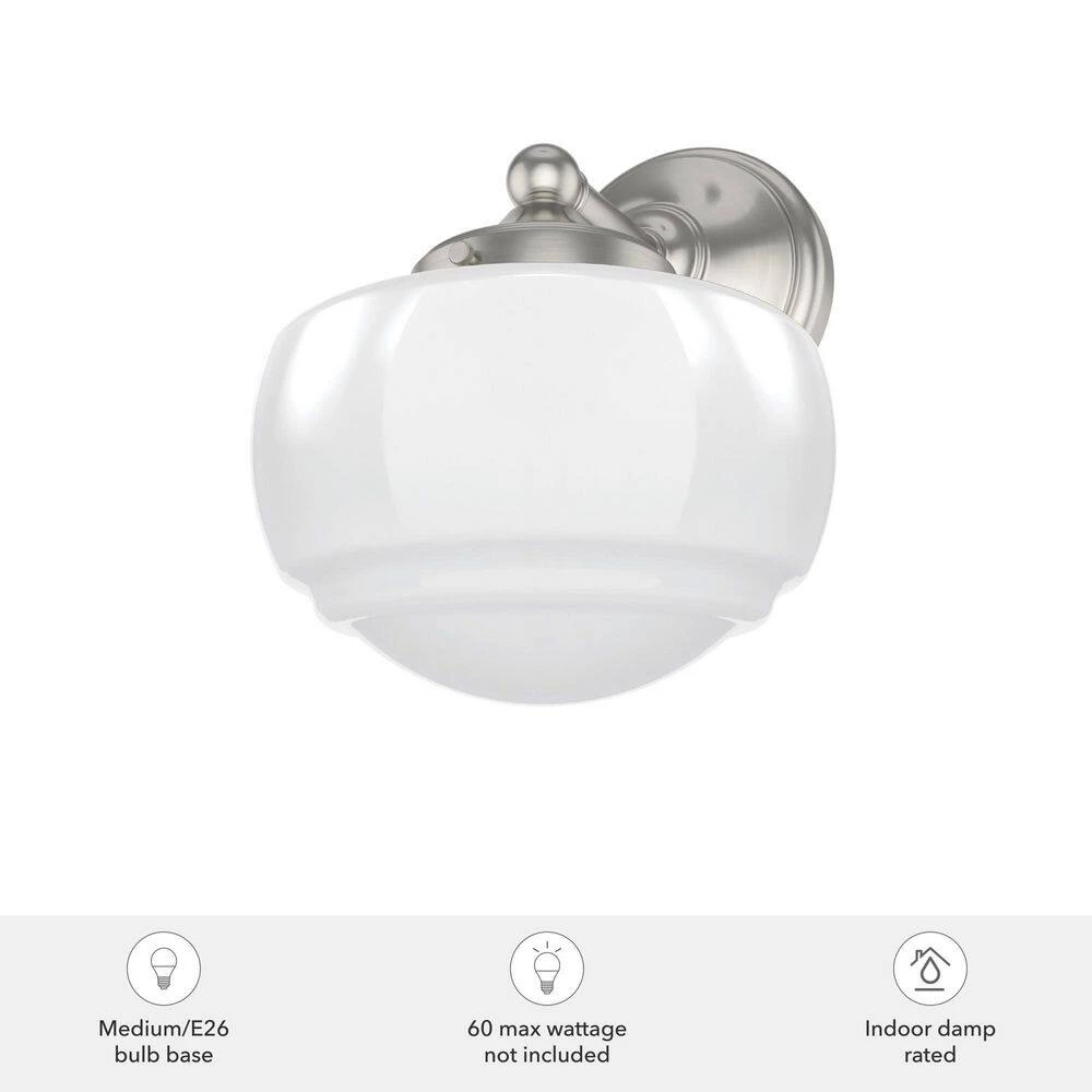 Saddle Creek 1-Light Brushed Nickel Wall Sconce with Cased White Glass Shade by Hunter 7 Saddle Creek 1-Light Brushed Nickel Wall Sconce with Cased White Glass Shade by Hunter - Image 5