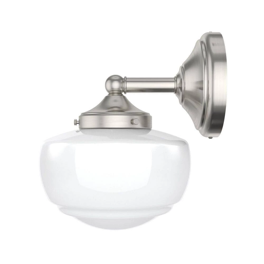 Saddle Creek 1-Light Brushed Nickel Wall Sconce with Cased White Glass Shade by Hunter 8 Saddle Creek 1-Light Brushed Nickel Wall Sconce with Cased White Glass Shade by Hunter - Image 6