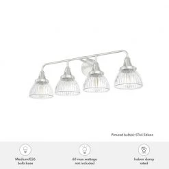 Cypress Grove 33 in. 4 Light Brushed Nickel Vanity Light with Clear Holophane Glass Shades Bathroom Light by Hunter 14 Cypress Grove 33 in. 4 Light Brushed Nickel Vanity Light with Clear Holophane Glass Shades Bathroom Light by Hunter -Hunter Sales brushed nickel hunter vanity lighting 19354 1d 1000