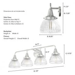 Cypress Grove 33 in. 4 Light Brushed Nickel Vanity Light with Clear Holophane Glass Shades Bathroom Light by Hunter 15 Cypress Grove 33 in. 4 Light Brushed Nickel Vanity Light with Clear Holophane Glass Shades Bathroom Light by Hunter -Hunter Sales brushed nickel hunter vanity lighting 19354 66 1000