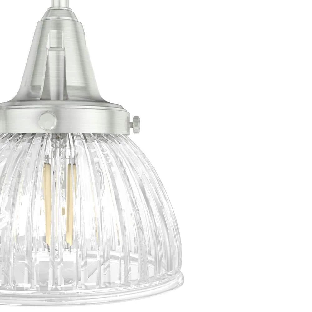 Cypress Grove 33 in. 4 Light Brushed Nickel Vanity Light with Clear Holophane Glass Shades Bathroom Light by Hunter 6 Cypress Grove 33 in. 4 Light Brushed Nickel Vanity Light with Clear Holophane Glass Shades Bathroom Light by Hunter - Image 4