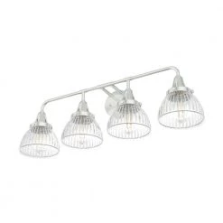 Cypress Grove 33 in. 4 Light Brushed Nickel Vanity Light with Clear Holophane Glass Shades Bathroom Light by Hunter 17 Cypress Grove 33 in. 4 Light Brushed Nickel Vanity Light with Clear Holophane Glass Shades Bathroom Light by Hunter -Hunter Sales brushed nickel hunter vanity lighting 19354 c3 1000