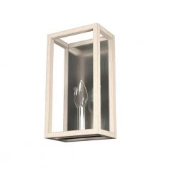 Squire Manor 1-Light Brushed Nickel Wall Sconce with Bleached Wood Frame by Hunter