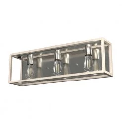 Squire Manor 25 in. 3-Light Brushed Nickel Vanity Light with Bleached Wood Frame by Hunter