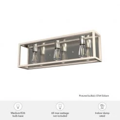 Squire Manor 25 in. 3-Light Brushed Nickel Vanity Light with Bleached Wood Frame by Hunter 14 Squire Manor 25 in. 3-Light Brushed Nickel Vanity Light with Bleached Wood Frame by Hunter -Hunter Sales brushed nickel hunter vanity lighting 19674 66 1000