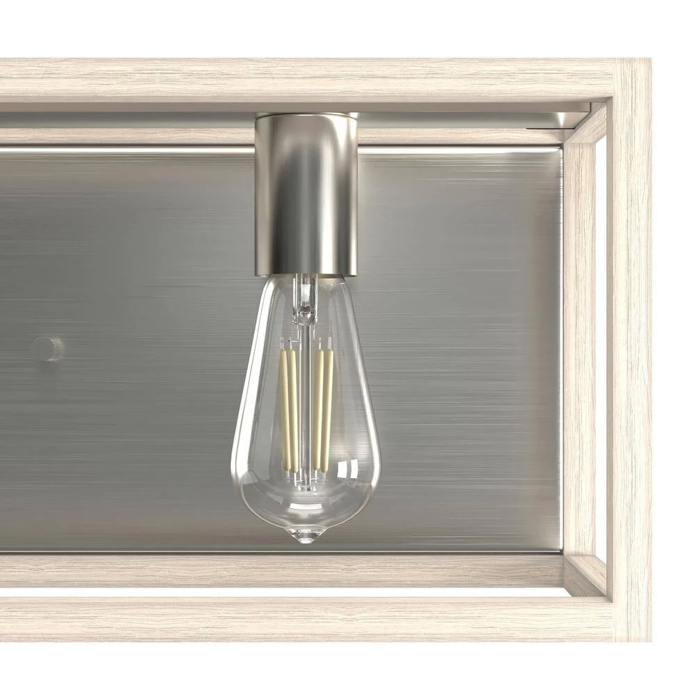 Squire Manor 25 in. 3-Light Brushed Nickel Vanity Light with Bleached Wood Frame by Hunter 6 Squire Manor 25 in. 3-Light Brushed Nickel Vanity Light with Bleached Wood Frame by Hunter - Image 4