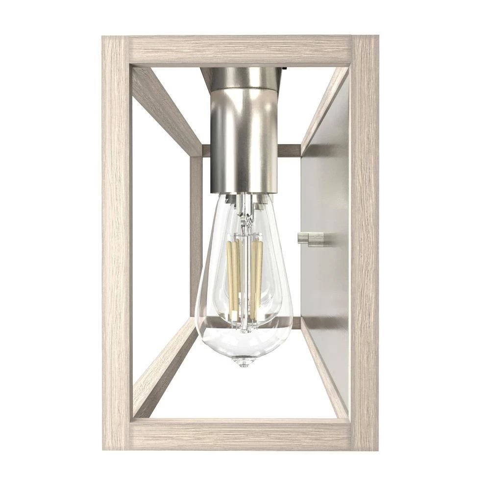 Squire Manor 25 in. 3-Light Brushed Nickel Vanity Light with Bleached Wood Frame by Hunter 9 Squire Manor 25 in. 3-Light Brushed Nickel Vanity Light with Bleached Wood Frame by Hunter - Image 7
