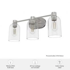 Lochemeade 22.5 in. 3 Light Brushed Nickel Vanity Light with Clear Seeded Glass Shades Bathroom Light by Hunter 13 Lochemeade 22.5 in. 3 Light Brushed Nickel Vanity Light with Clear Seeded Glass Shades Bathroom Light by Hunter -Hunter Sales brushed nickel hunter vanity lighting 19708 1d 1000