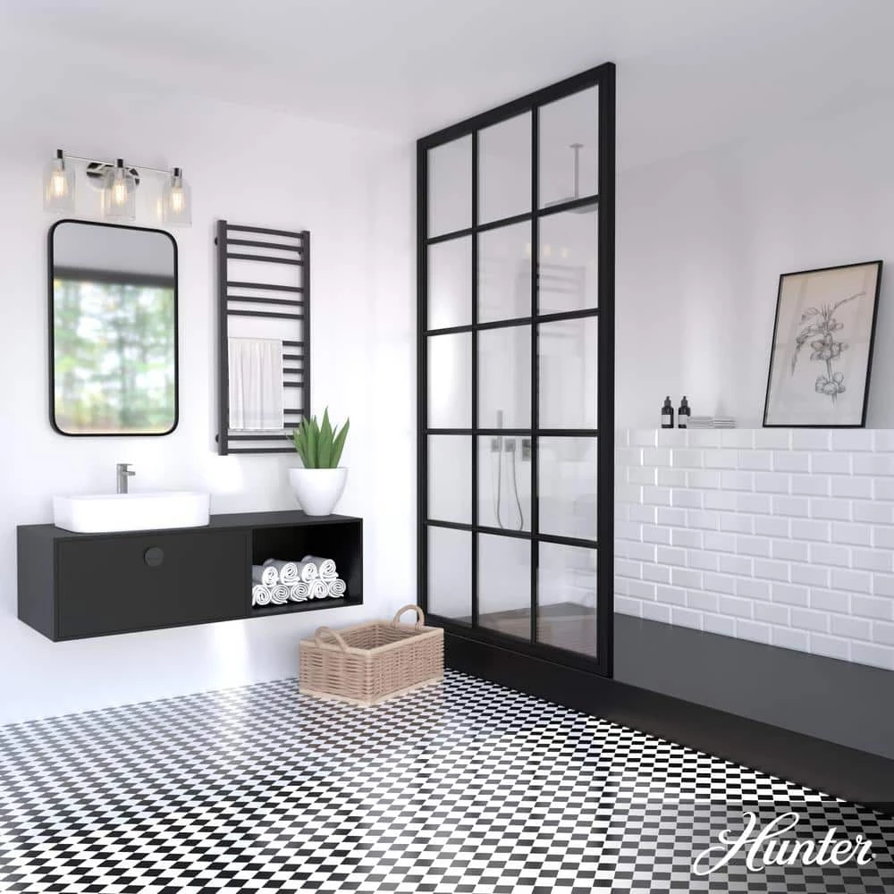 Lochemeade 22.5 in. 3 Light Brushed Nickel Vanity Light with Clear Seeded Glass Shades Bathroom Light by Hunter 5 Lochemeade 22.5 in. 3 Light Brushed Nickel Vanity Light with Clear Seeded Glass Shades Bathroom Light by Hunter - Image 3