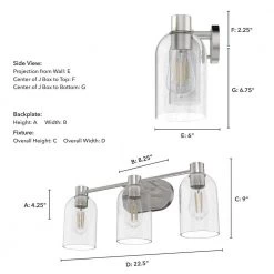 Lochemeade 22.5 in. 3 Light Brushed Nickel Vanity Light with Clear Seeded Glass Shades Bathroom Light by Hunter 14 Lochemeade 22.5 in. 3 Light Brushed Nickel Vanity Light with Clear Seeded Glass Shades Bathroom Light by Hunter -Hunter Sales brushed nickel hunter vanity lighting 19708 66 1000
