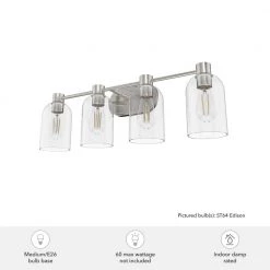 Lochemeade 28.5 in. 4 Light Brushed Nickel Vanity Light with Clear Seeded Glass Shades Bathroom Light by Hunter -Hunter Sales brushed nickel hunter vanity lighting 19710 1d 1000