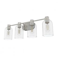 Lochemeade 28.5 in. 4 Light Brushed Nickel Vanity Light with Clear Seeded Glass Shades Bathroom Light by Hunter