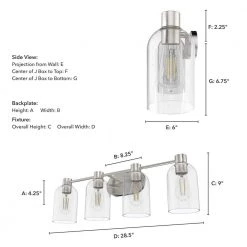 Lochemeade 28.5 in. 4 Light Brushed Nickel Vanity Light with Clear Seeded Glass Shades Bathroom Light by Hunter -Hunter Sales brushed nickel hunter vanity lighting 19710 66 1000