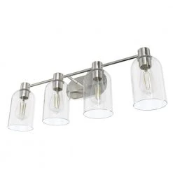 Lochemeade 28.5 in. 4 Light Brushed Nickel Vanity Light with Clear Seeded Glass Shades Bathroom Light by Hunter -Hunter Sales brushed nickel hunter vanity lighting 19710 c3 1000