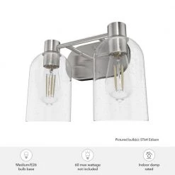 Lochemeade 12.5 in. 2 Light Brushed Nickel Vanity Light with Clear Seeded Glass Shades Bathroom Light by Hunter -Hunter Sales brushed nickel hunter vanity lighting 19778 66 1000