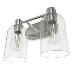 Lochemeade 12.5 in. 2 Light Brushed Nickel Vanity Light with Clear Seeded Glass Shades Bathroom Light by Hunter -Hunter Sales brushed nickel hunter vanity lighting 19778 c3 1000