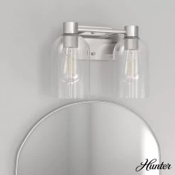 Lochemeade 12.5 in. 2 Light Brushed Nickel Vanity Light with Clear Seeded Glass Shades Bathroom Light by Hunter -Hunter Sales brushed nickel hunter vanity lighting 19778 e1 1000
