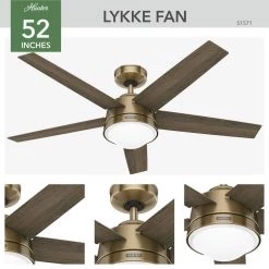Lykke 52 in. Indoor Burnished Brass Ceiling Fan with Light Kit and Remote by Hunter -Hunter Sales burnished brass hunter ceiling fans with lights 51571 66 1000