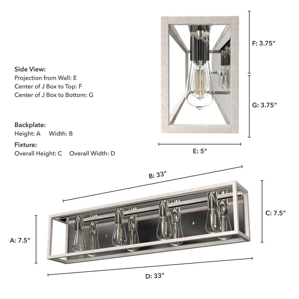 Squire Manor 33 in. 4-Light Chrome Vanity Light with Distressed White Frame by Hunter 7 Squire Manor 33 in. 4-Light Chrome Vanity Light with Distressed White Frame by Hunter - Image 5
