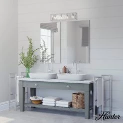 Squire Manor 33 in. 4-Light Chrome Vanity Light with Distressed White Frame by Hunter 11 Squire Manor 33 in. 4-Light Chrome Vanity Light with Distressed White Frame by Hunter -Hunter Sales chrome hunter vanity lighting 19037 40 1000