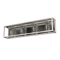 Squire Manor 33 in. 4-Light Chrome Vanity Light with Distressed White Frame by Hunter