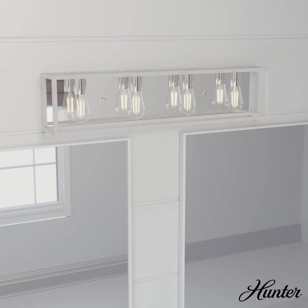 Squire Manor 33 in. 4-Light Chrome Vanity Light with Distressed White Frame by Hunter 4 Squire Manor 33 in. 4-Light Chrome Vanity Light with Distressed White Frame by Hunter - Image 2