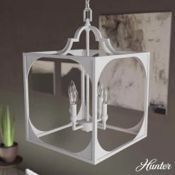 Highland Hill 4 Light Distressed White Island Pendant Light Dining Room Light by Hunter -Hunter Sales distressed white hunter chandeliers 19286 e1 1000