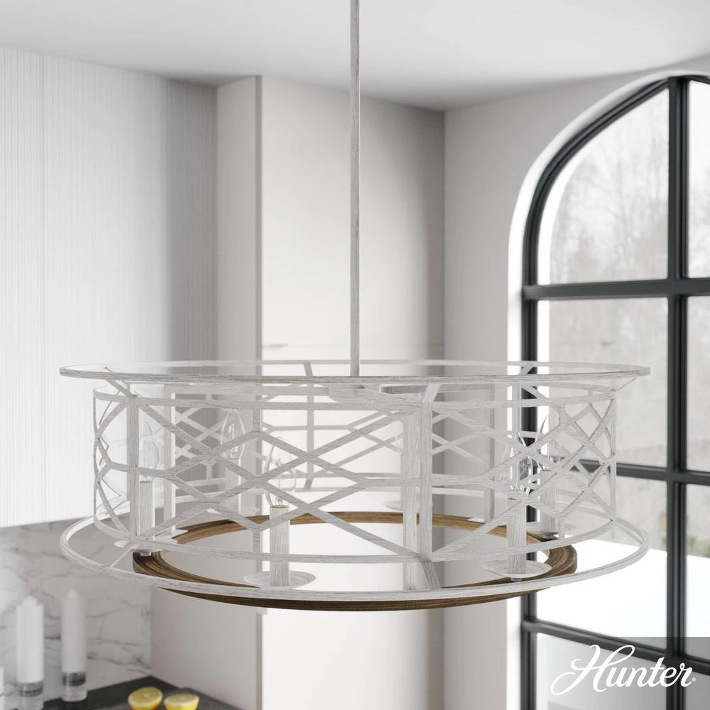 Langwood 6 Light Distressed White Candlestick Chandelier Dining Room Light by Hunter 4 Langwood 6 Light Distressed White Candlestick Chandelier Dining Room Light by Hunter - Image 2