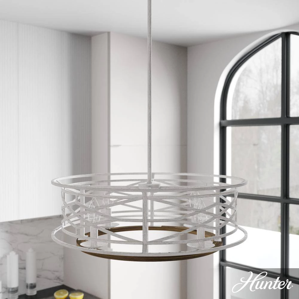 Langwood 4 Light Distressed White Candlestick Chandelier Dining Room Light by Hunter 4 Langwood 4 Light Distressed White Candlestick Chandelier Dining Room Light by Hunter - Image 2