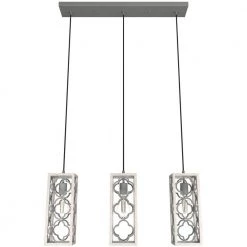 Gablecrest 3 Light Distressed White Linear Chandelier with Metal Shades Kitchen Light by Hunter
