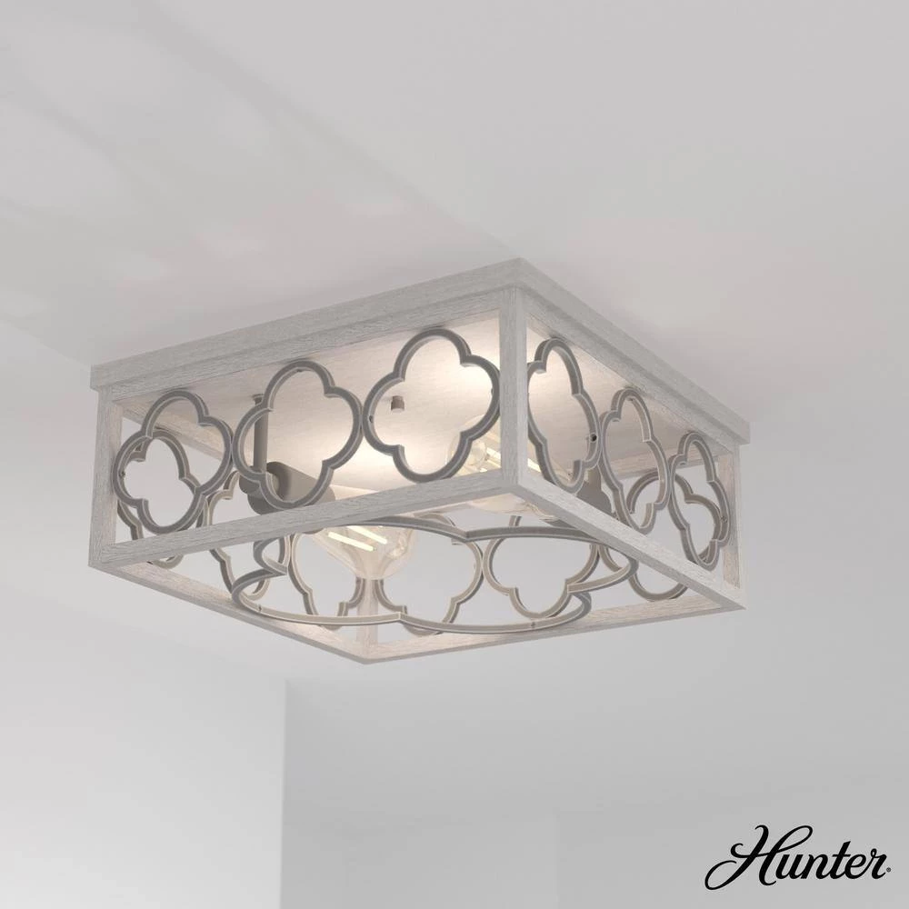 Gablecrest 13.5 in. 2-Light Distressed White Flush Mount by Hunter 4 Gablecrest 13.5 in. 2-Light Distressed White Flush Mount by Hunter - Image 2