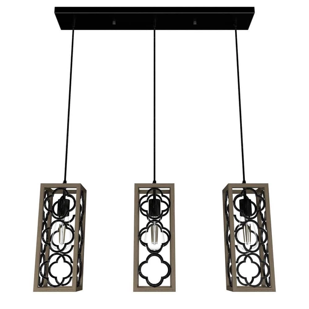 Gablecrest 3 Light French Oak Linear Chandelier with Metal Shades Kitchen Light by Hunter 3 Gablecrest 3 Light French Oak Linear Chandelier with Metal Shades Kitchen Light by Hunter