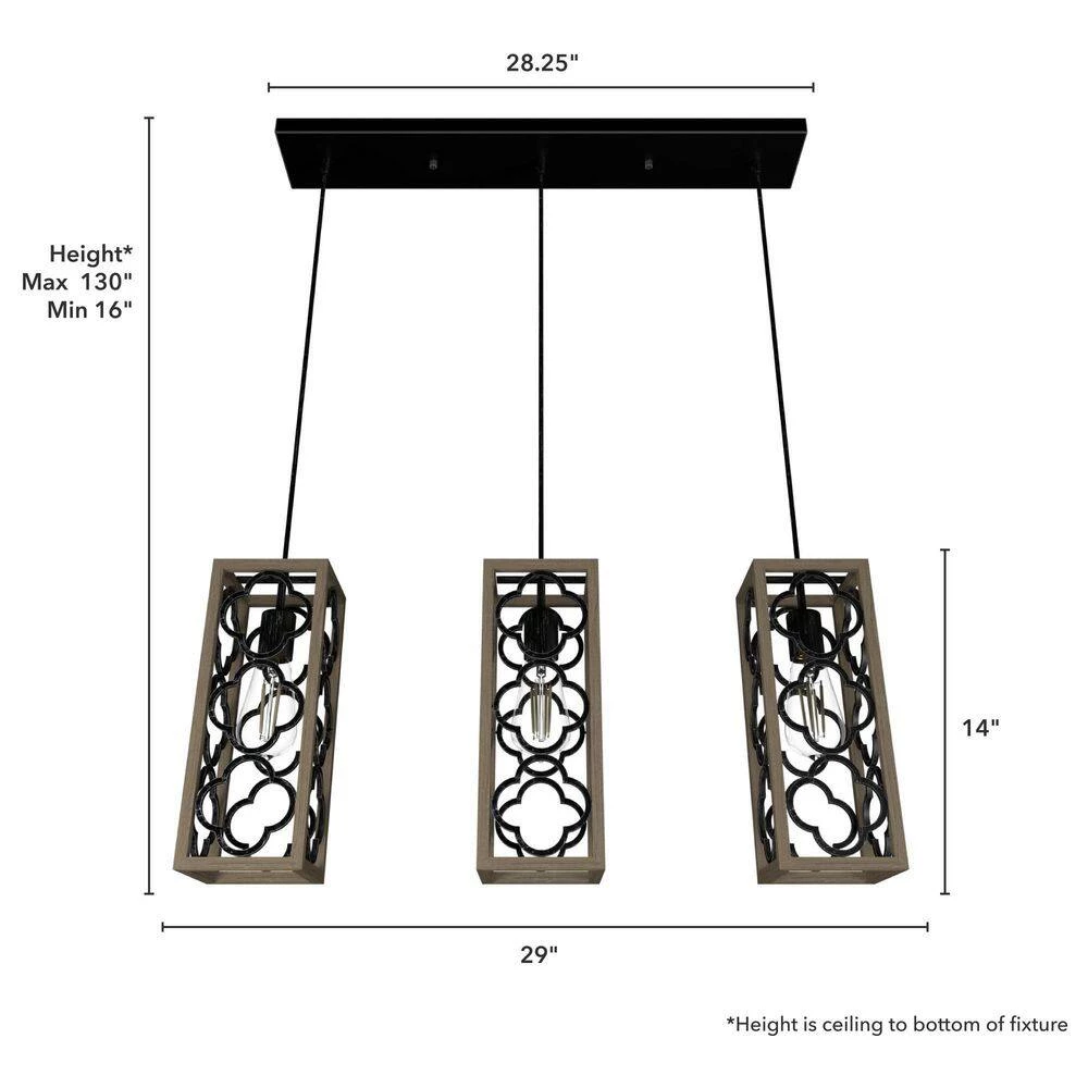 Gablecrest 3 Light French Oak Linear Chandelier with Metal Shades Kitchen Light by Hunter 8 Gablecrest 3 Light French Oak Linear Chandelier with Metal Shades Kitchen Light by Hunter - Image 6